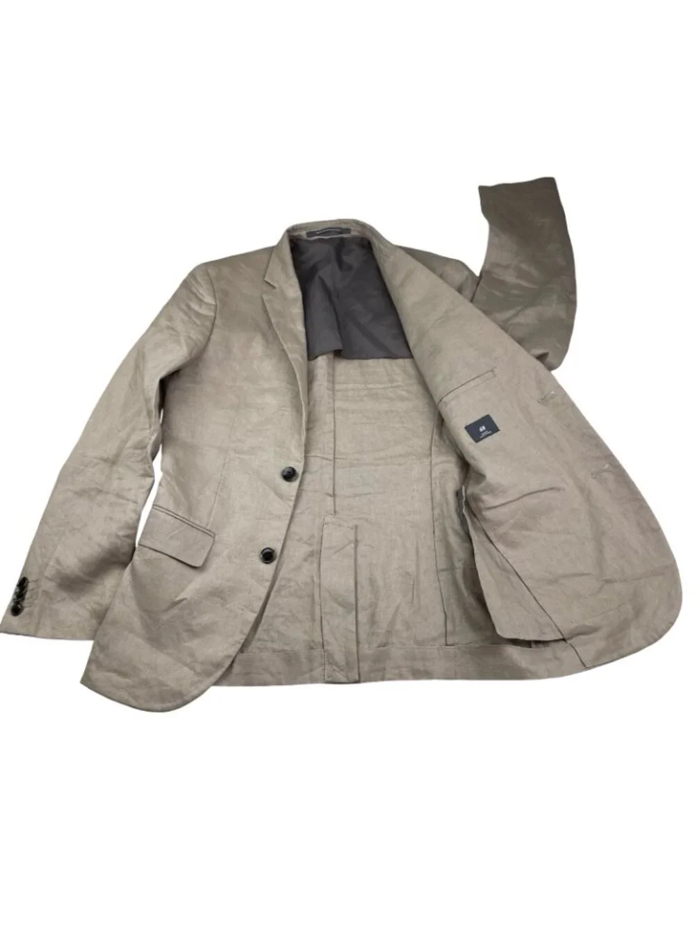 H&M Men's 100% Linen Slim Fit 2-Button Blazer Beige • 34R